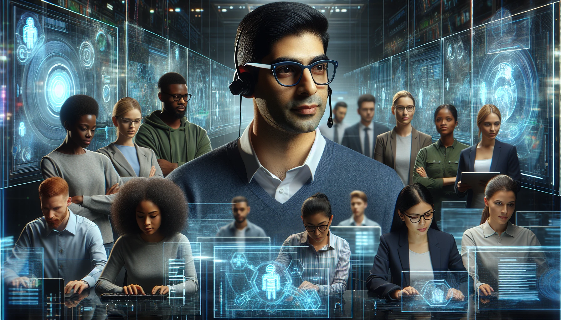 Illustration of a tech professional leading a cybersecurity team