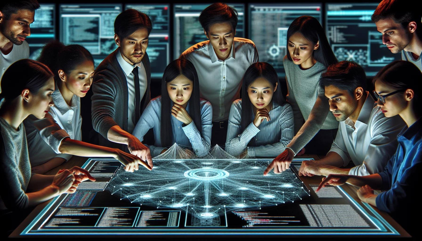 Cybersecurity professionals discussing network security