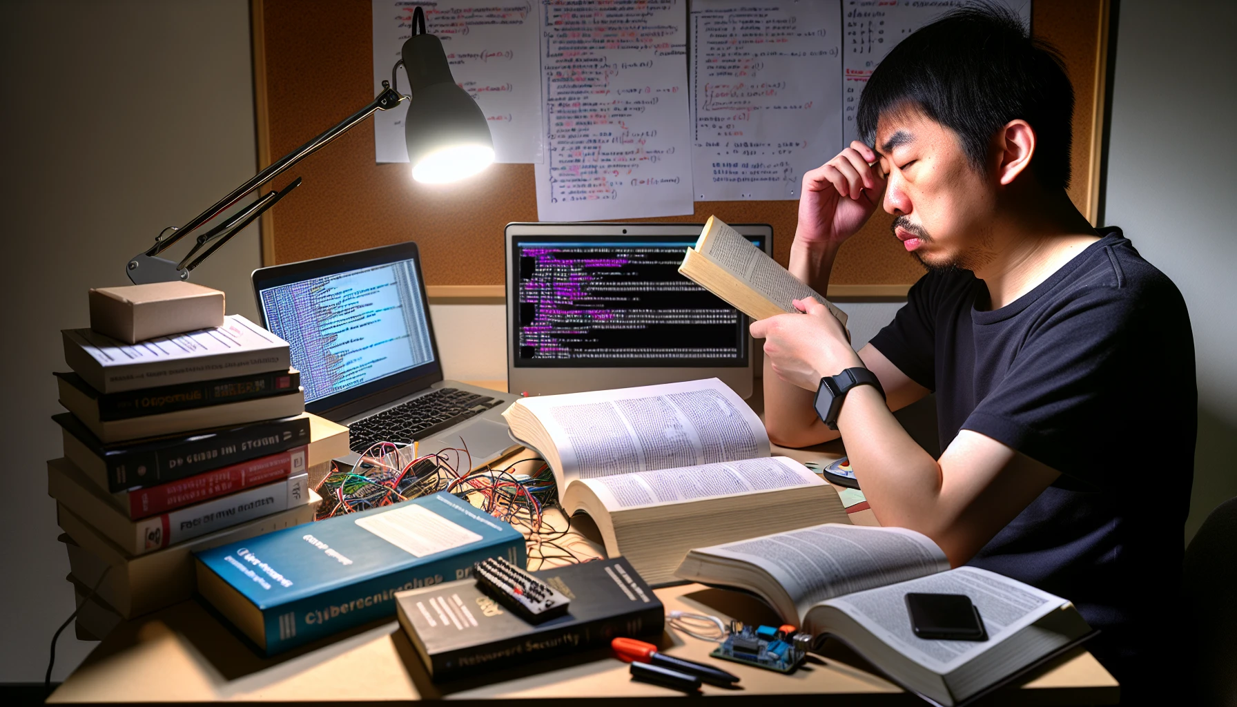 Cybersecurity student studying for certification exam