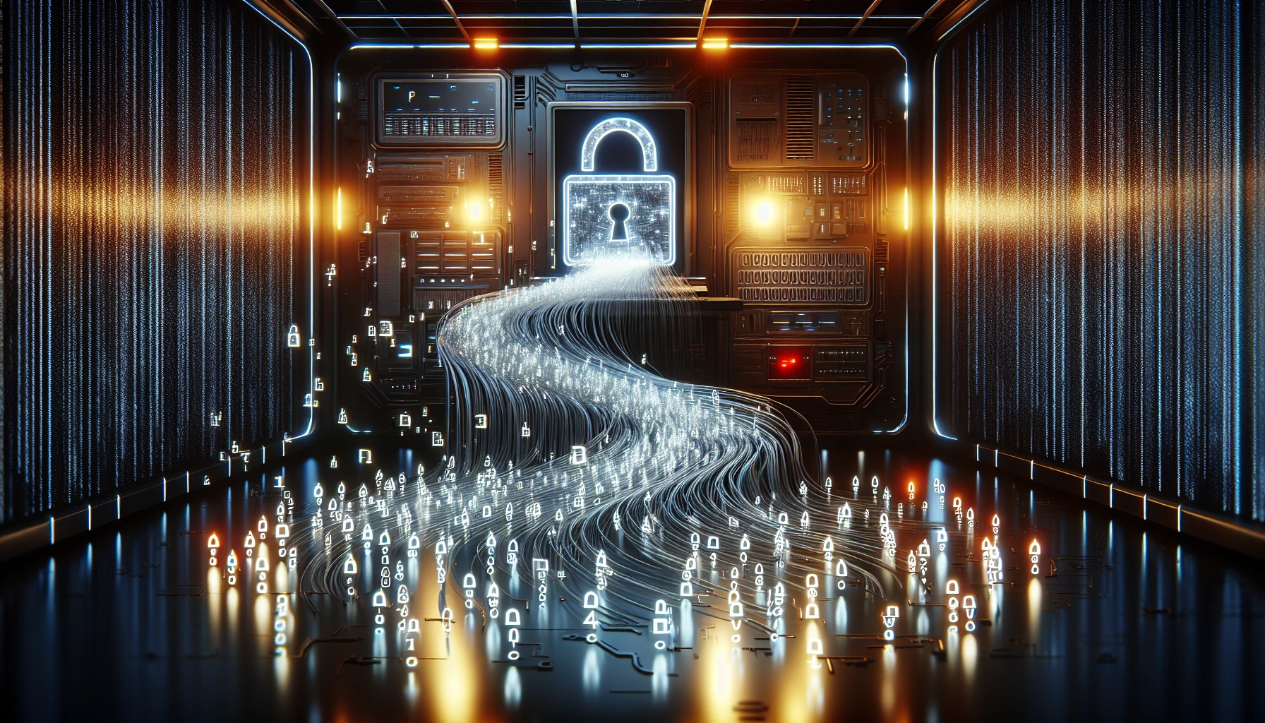 Illustration of encrypted data and security systems