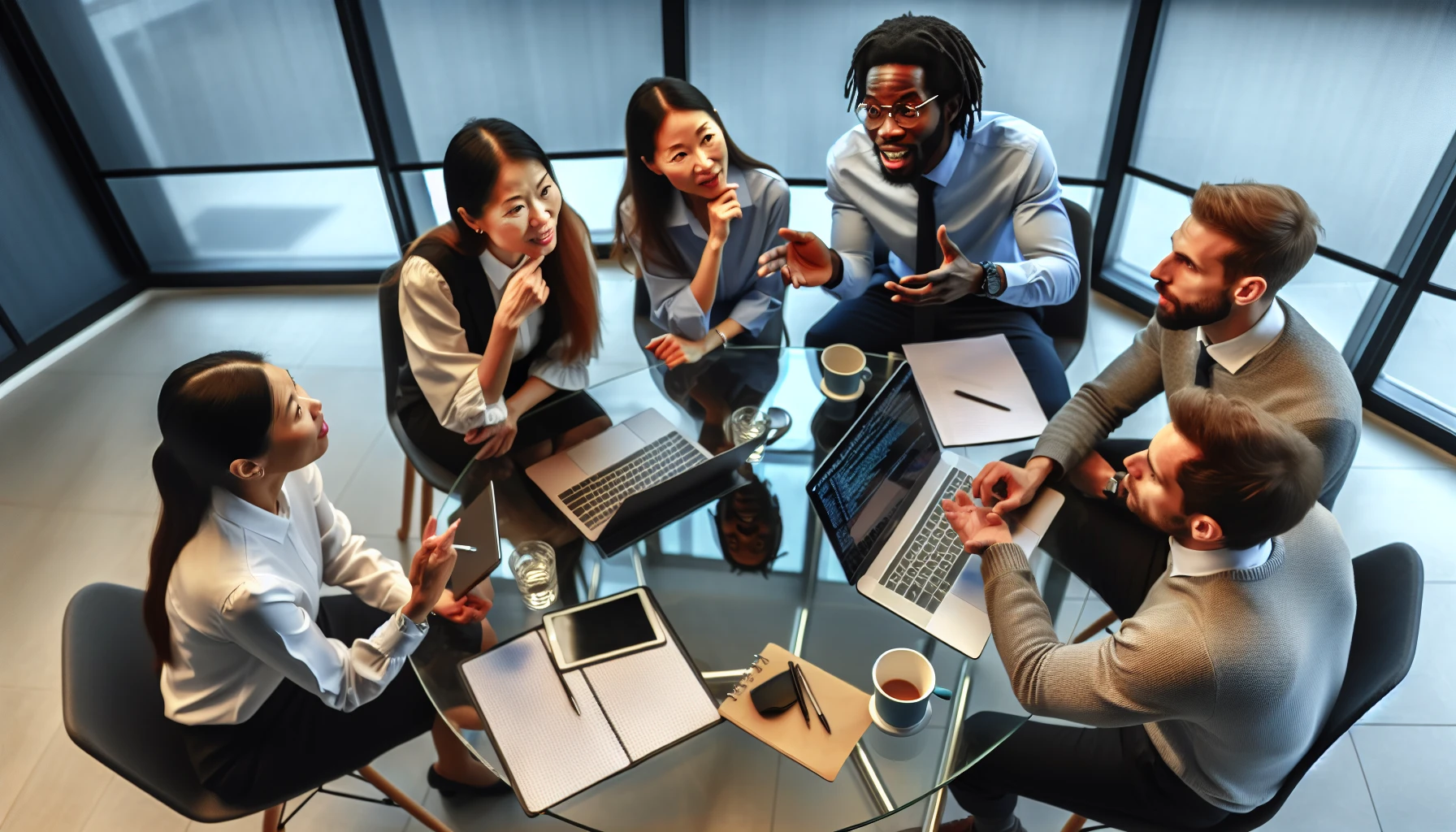 A team of cybersecurity professionals collaborating on a project
