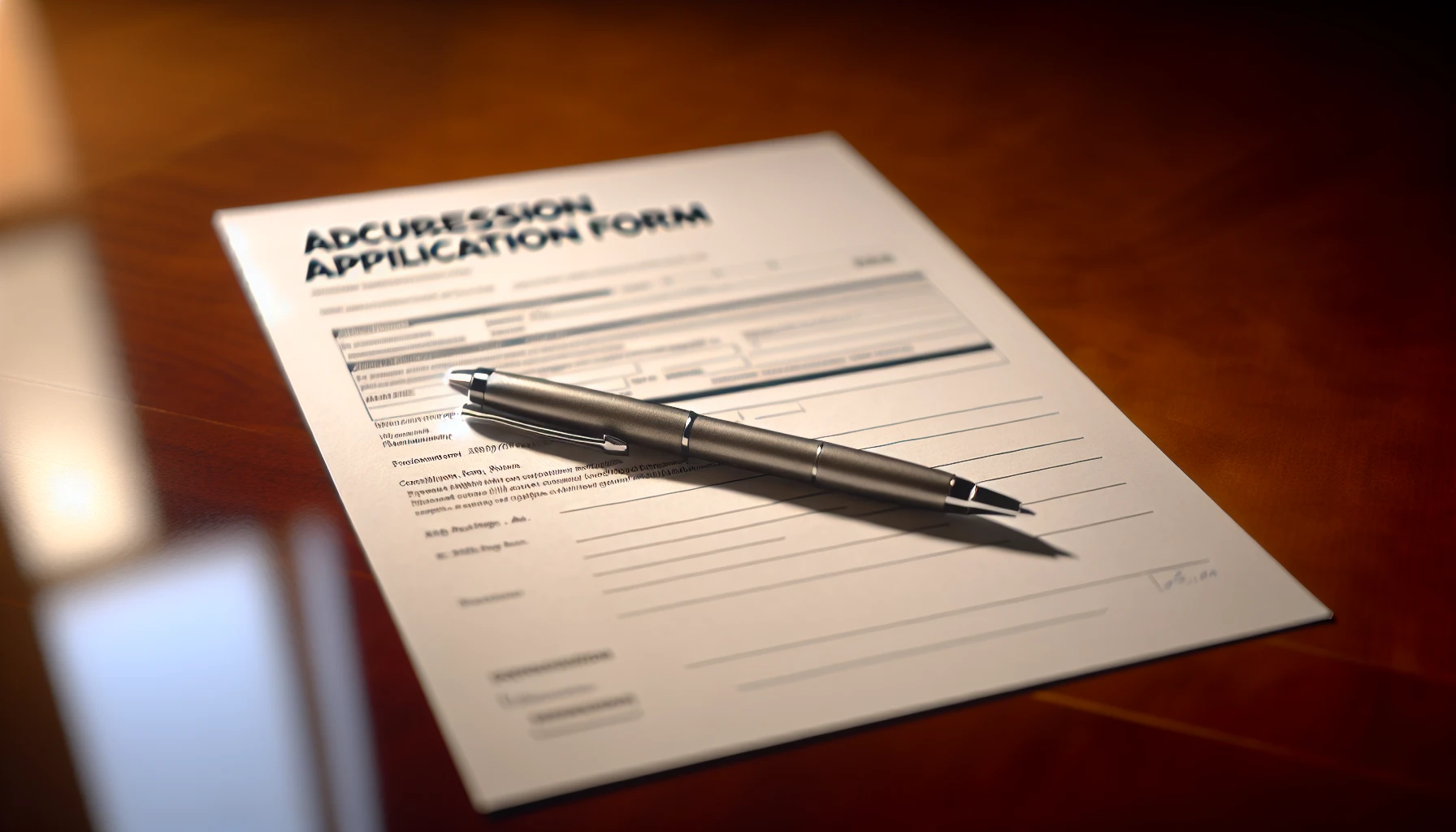 Admission application form and pen on a desk